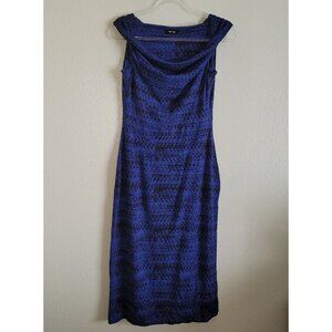 Saint + Sofia Dress Womens US 8 Blue Black Geometric Print Sheath Midi